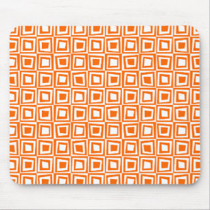 Retro Squares - Orange on White Mouse Mat