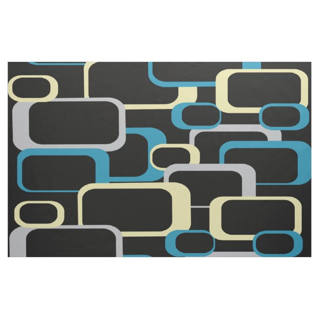 Retro Squares Pattern Blue Grey Yellow Black Fabric (Yard)