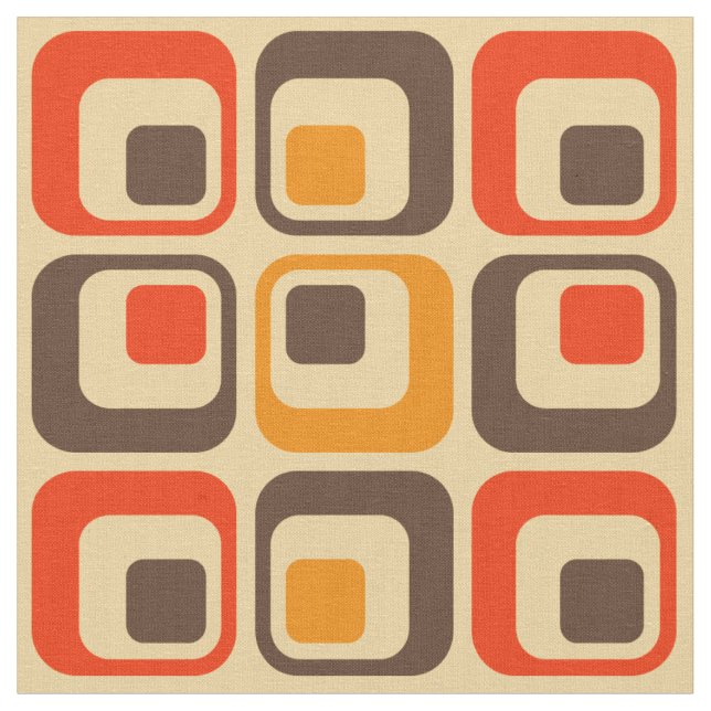 Retro Squares Pattern - Red, Brown & Orange Fabric (Close Up)