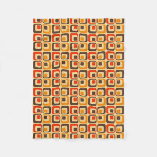 Retro Squares Pattern - Red, Brown & Orange Fleece Blanket