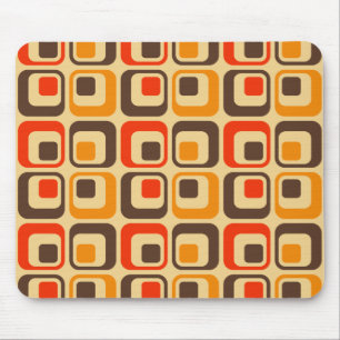 Retro Squares Pattern - Red, Brown & Orange Mouse Mat