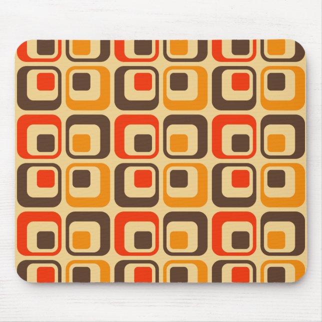 Retro Squares Pattern - Red, Brown & Orange Mouse Mat (Front)