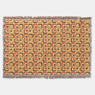Retro Squares Pattern - Red, Brown & Orange Throw Blanket