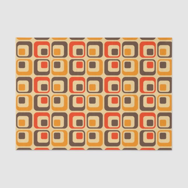 Retro Squares Pattern - Red, Brown & Orange Tissue Paper (Front)