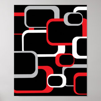 Retro Squares Pattern Red Grey White Black Poster