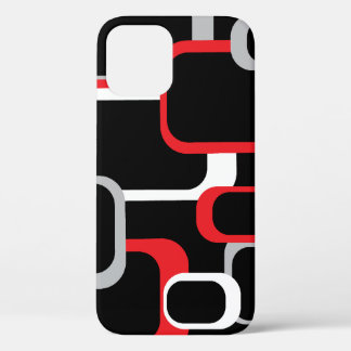 Retro Squares Pattern Red White Grey Black iPhone 12 Case