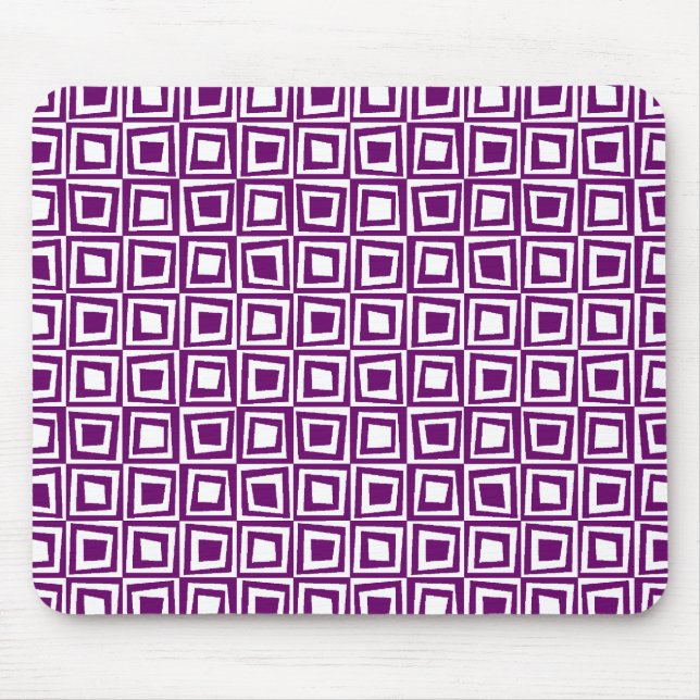 Retro Squares - Plum on White Mouse Mat (Front)