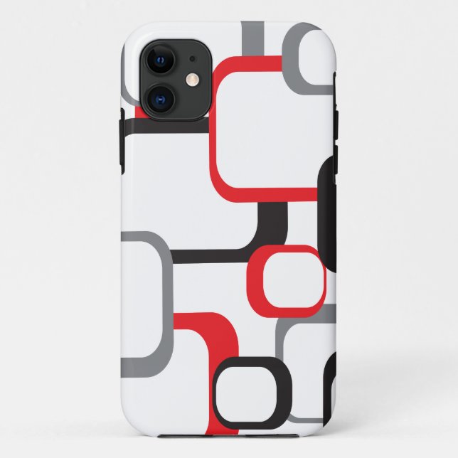 Retro Squares Red Black Grey White Pattern Case-Mate iPhone Case (Back)