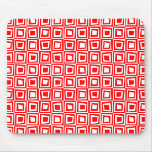 Retro Squares - Red on White Mouse Mat