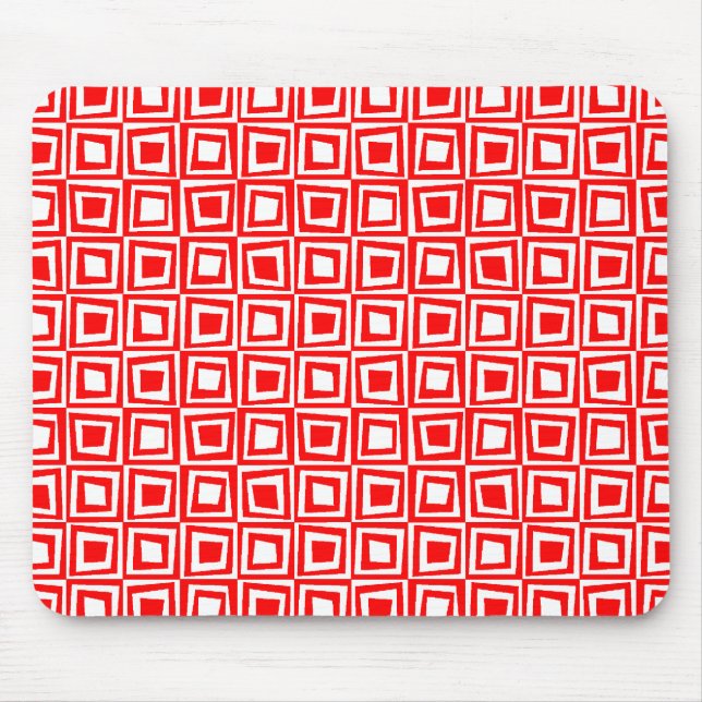 Retro Squares - Red on White Mouse Mat (Front)