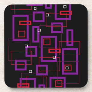 Retro squares, red, purple and black coaster