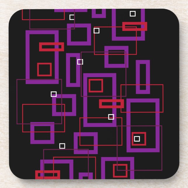 Retro squares, red, purple and black coaster (Front)