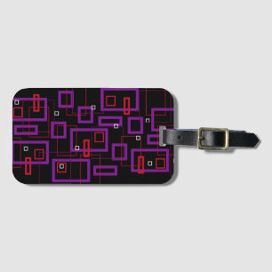 Retro squares, red, purple and black luggage tag