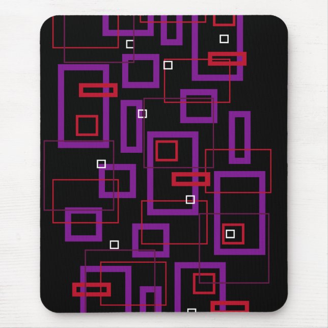 Retro squares, red, purple and black mouse mat (Front)
