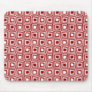 Retro Squares - Ruby Red on White Mouse Mat