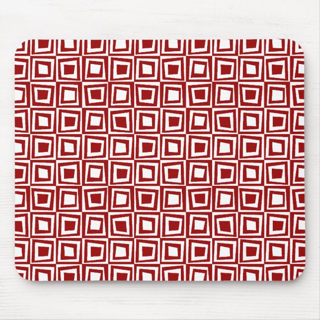 Retro Squares - Ruby Red on White Mouse Mat (Front)