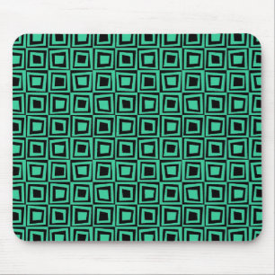 Retro Squares - Sea Green on Black Mouse Mat