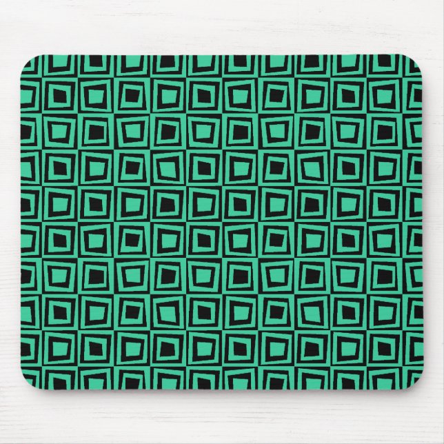 Retro Squares - Sea Green on Black Mouse Mat (Front)