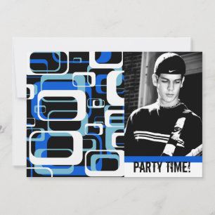 Retro Squares Teen Boy Party Celebration Invitation