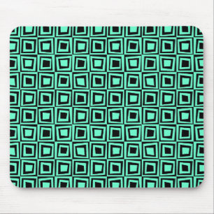 Retro Squares - Turquoise on Black Mouse Mat