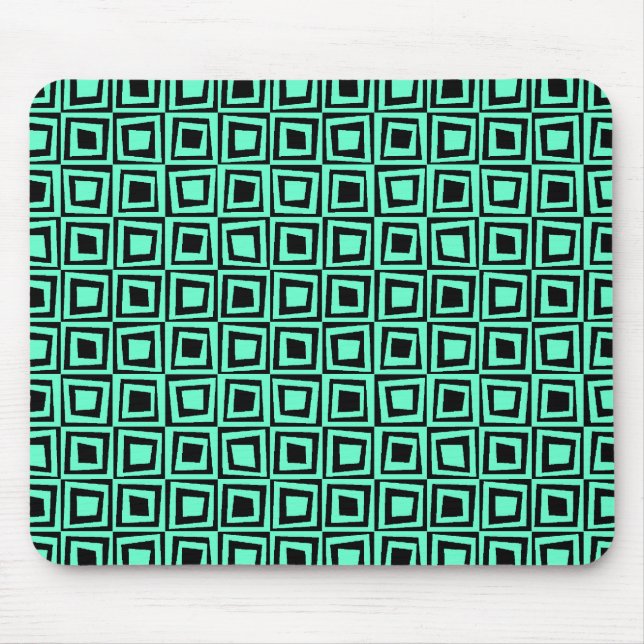Retro Squares - Turquoise on Black Mouse Mat (Front)