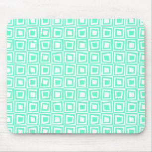 Retro Squares - Turquoise on White Mouse Mat
