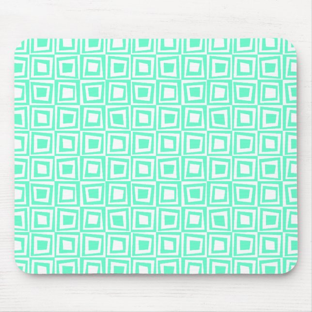 Retro Squares - Turquoise on White Mouse Mat (Front)