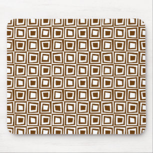 Retro Squares - Walnut on White Mouse Mat