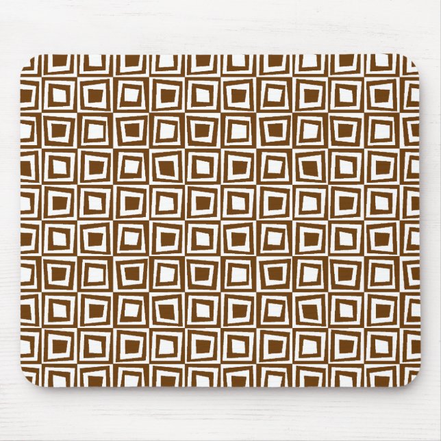Retro Squares - Walnut on White Mouse Mat (Front)