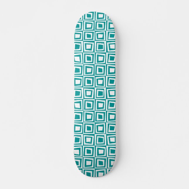 Retro Squares - White on Aqua Skateboard (Front)