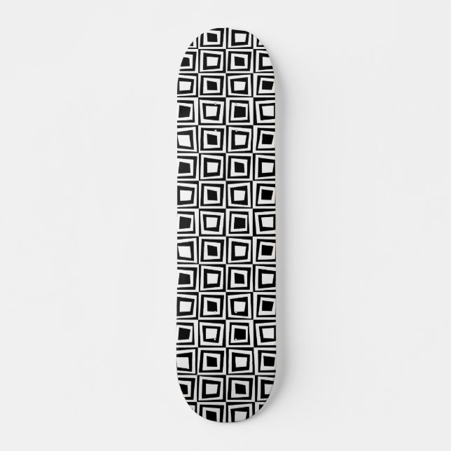 Retro Squares - White on Black Skateboard (Front)
