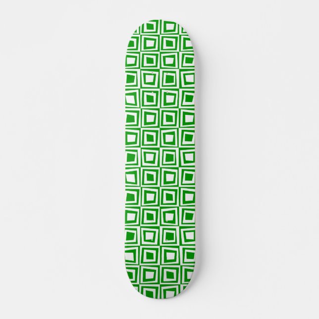 Retro Squares - White on Green Skateboard (Front)
