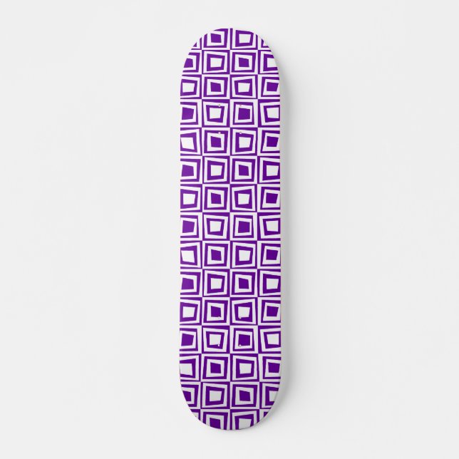 Retro Squares - White on Purple Skateboard (Front)