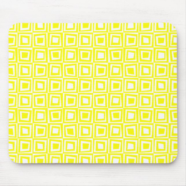 Retro Squares - Yellow on White Mouse Mat (Front)