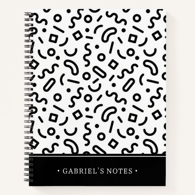 Retro Squiggle Pattern | Add Your Name Notebook (Front)