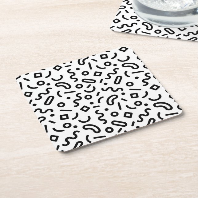 Retro Squiggle Pattern Square Paper Coaster (Angled)