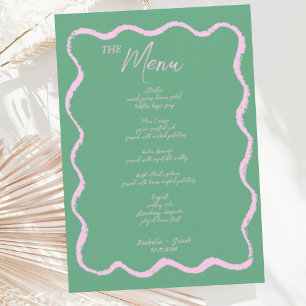 Retro Squiggle Pink and Green Handwritten Wedding Menu