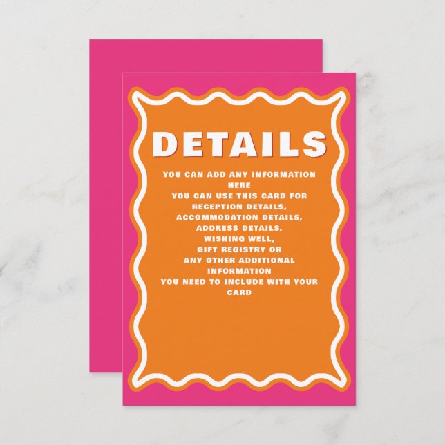 Retro Squiggle Wavy Curve Pink Orange Wedding Enclosure Card (Front/Back)