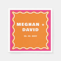 Retro Squiggle Wavy Curve Pink Orange Wedding