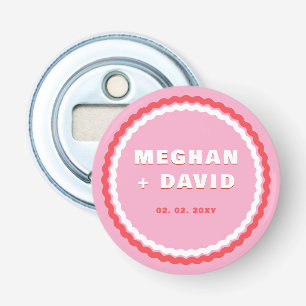 Retro Squiggle Wavy Curve Pink Red Wedding Bottle Opener