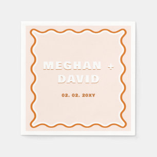 Retro Squiggle Wavy Curve Terracotta Wedding  Napkin