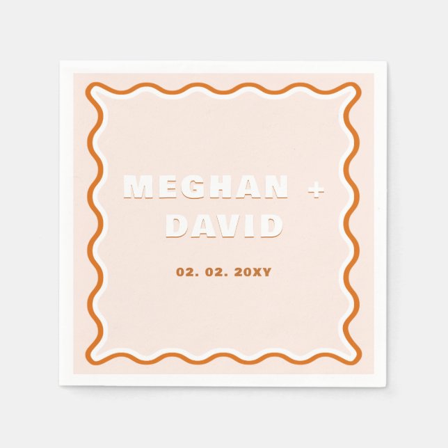 Retro Squiggle Wavy Curve Terracotta Wedding  Napkin (Front)