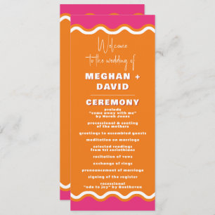 Retro Squiggle Wavy Pink Orange Wedding  Programme