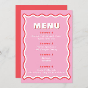 Retro Squiggle Wavy Pink Red Wedding Menu