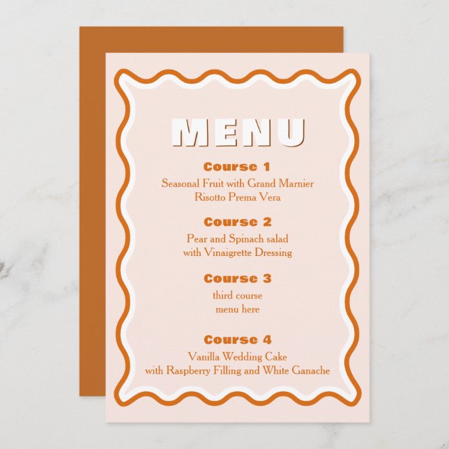 Retro Squiggle Wavy Terracotta Wedding  Menu (Front/Back)