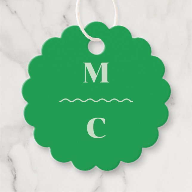 Retro Squiggle Wedding Monogram Favour Tags (Front)