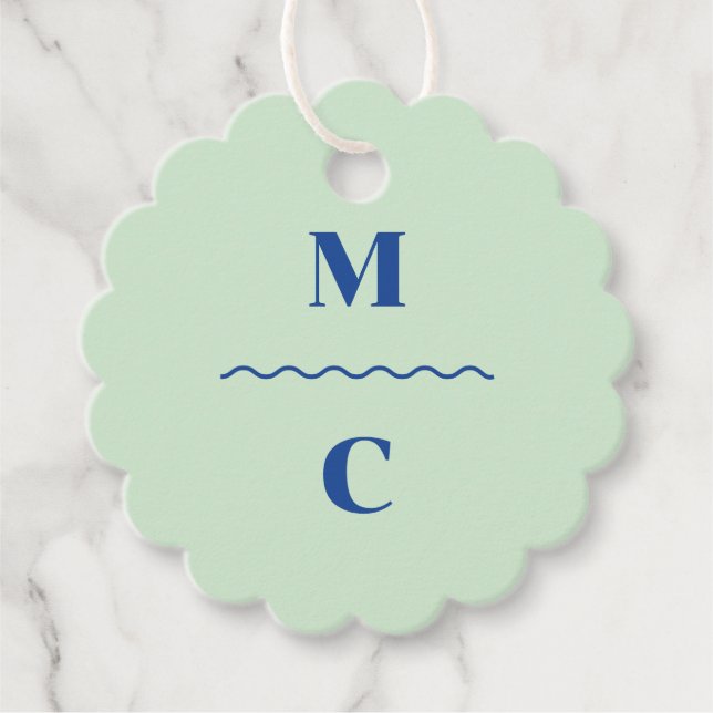 Retro Squiggle Wedding Monogram Favour Tags (Front)
