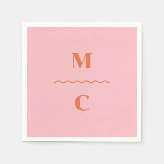 Retro Squiggle Wedding Monogram Napkin (Front)