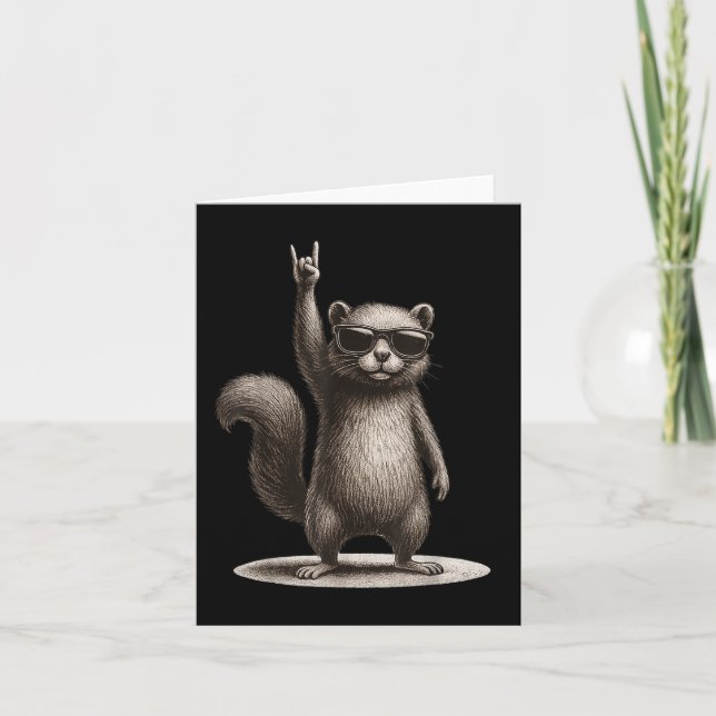 Retro Squirrel Rock Music Funny Gift Men Women Boy Card (Front)