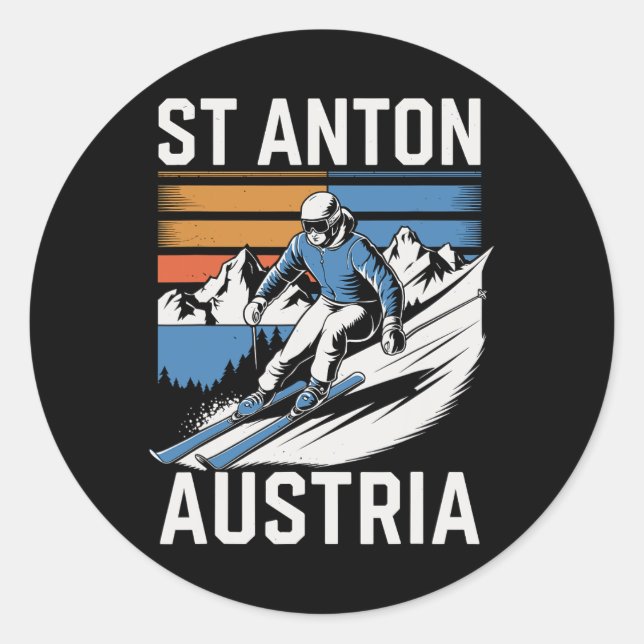 Retro St Anton Austria Ski Resort  Classic Round Sticker (Front)